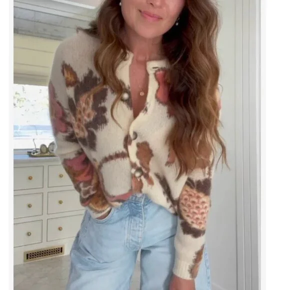 BEST Sezane Manea Cardigan XS/S/M Merveille Print Mohair Sweater Knit French - Picture 5 of 13